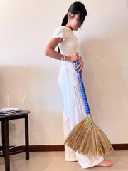 Authentic Asian Broom Set of 3 Vietnamese Straw 40″ Length