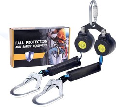 6 FT Dual Leg Self-Retracting Lifeline Web Lanyard Retractable, 2.36 in Shock Ab