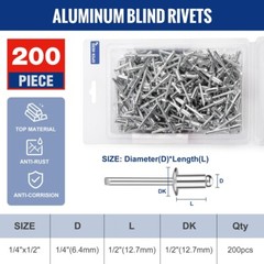 WORKPRO 200Pcs Aluminum Blind Rivets 1/4″ x 1/2″ Pop Rivets Assortment NEW