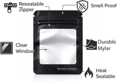 Mylar Bags Depot 1g Solid Mylar Bags with Square Window, Heat Sealable Moisture-
