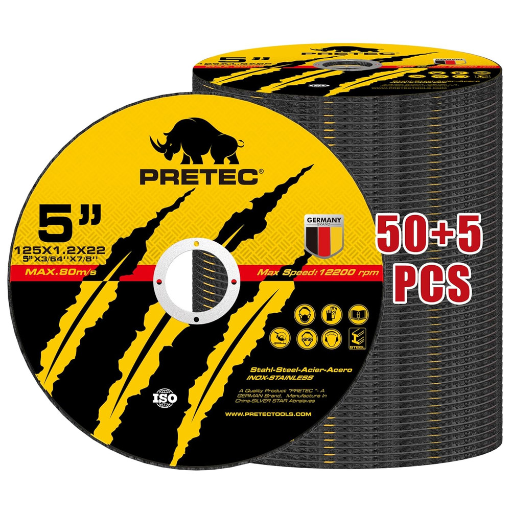 Cut off Wheels 5″, PRETEC 50+5 Pack Metal Cutting Wheel,Thin 125Mm Metal & Stain