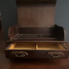 London Leather Wood Roll Top Desktop Organizer with Drawers