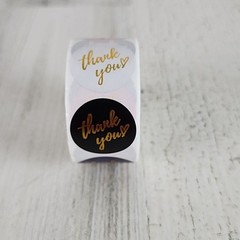 1 roll of 500 multi color Thank You stickers goldtone cursive heart 1″ round NEW