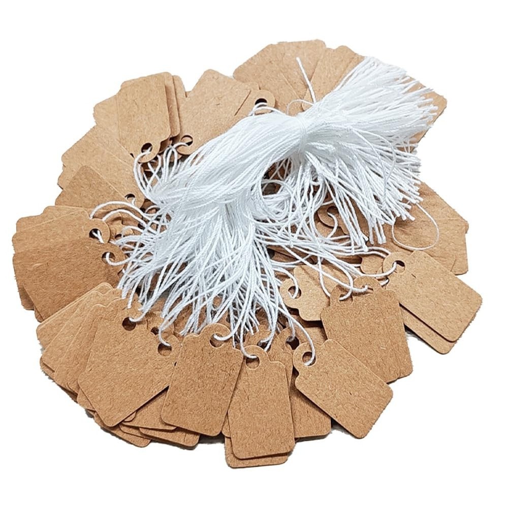 300 Pcs 0.9×0.5 Inches Kraft Jewelry Price Tags with String Attached Retail P…