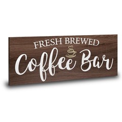 Rustic Coffee Bar Sign Wall Decor – Vintage 13.77 inches x 5.9 inches, brown