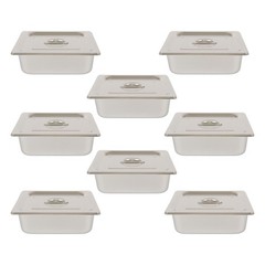8 Pack 1/2 Size Hotel Pans Steam Table Pan 4″ Deep Stainless Steel with Lid