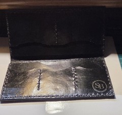 SB Black Leather Business Card Holder Wallet Case with SB Logo Hand Made.