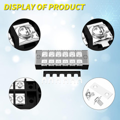 35A Terminal Block 6 Position Screw Terminal Strip Dual Row with Cover & 6 Posit