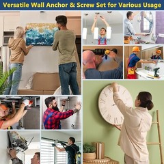 5/60PCS #8 Self-Drilling Drywall Anchors and Screws Kit Heavy Duty Wall Hanging
