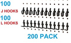 Plastic Black J & L Style Pegboard Hooks Kit – 200 Pack PEGBOARD NOT INCLUDED