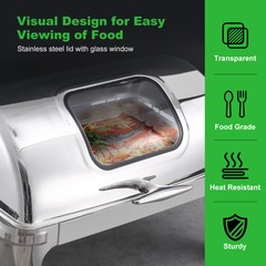 9QT Food Warmer Commercial Steel Chafer Buffet Chafing Dish Roll Top