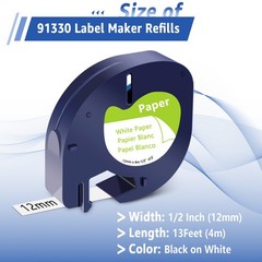 5PK LT91330 Paper Refills Black on White Tape For DYMO LetraTag 100H 12mm Label