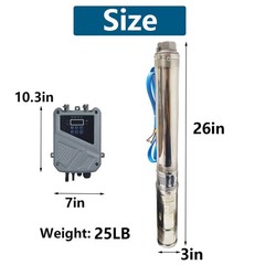 3/4 HP 3″ Deep Well Submersible Pump, 115V, 13 GPM, 247 ft MAX,60Hz, 1.25 in NPT