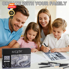 NICETY 32 Colors Acrylic Paint Markers, Pens 1 Count (Pack of 32), Grey