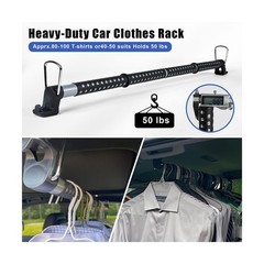 Beinhome Rubber Car Clothes Hanger Bar, Expandable Heavy Duty Car Clothes Rac…