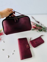 Luxury Leather Gift Set: Notebook, Wallet, Cosmetic Bag, Keychain – Personalized