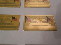 Lot of 25 PERMA PLATE Blank Metal SOCIAL SECURITY Card Name & SSN BRASS FLAGS