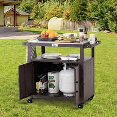 Outdoor Grill Cart with Stainless Steel Tabletop and Storage Cabinet,Movable Kit