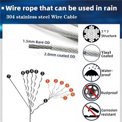 Stainless Steel Turnbuckle Kit 1/16″ Wire Rope 328FT – Easy Installation +500.0