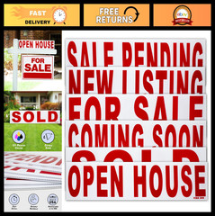 6 Pack Real Estate Rider Signs 6×24″ – For Sale, Open House, Sold, New Listing –