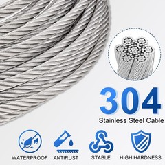 3/8″ Stainless Steel Aircraft Cable Wire Rope Type 7×19 Type 304 (100 Feet)