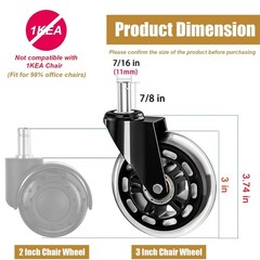 5pcs 3″ Office Chair Wheels Rubber Casters Heavy-Duty Smooth Desk Gaming