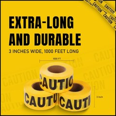 4 Pcs Yellow Caution Tape Roll Bulk, 3in wide X 4000ft (pack of 4, 1000ft eac…