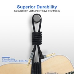 2Pack 10Ft TRS Instrument Cable Right Angle 1/4 Inch Male Jack Stereo Audio Cord