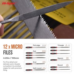 Hi-Spec 17 Piece Metal File Tool Kit Set. Mini T12 Carbon Steel Flat Half-Round