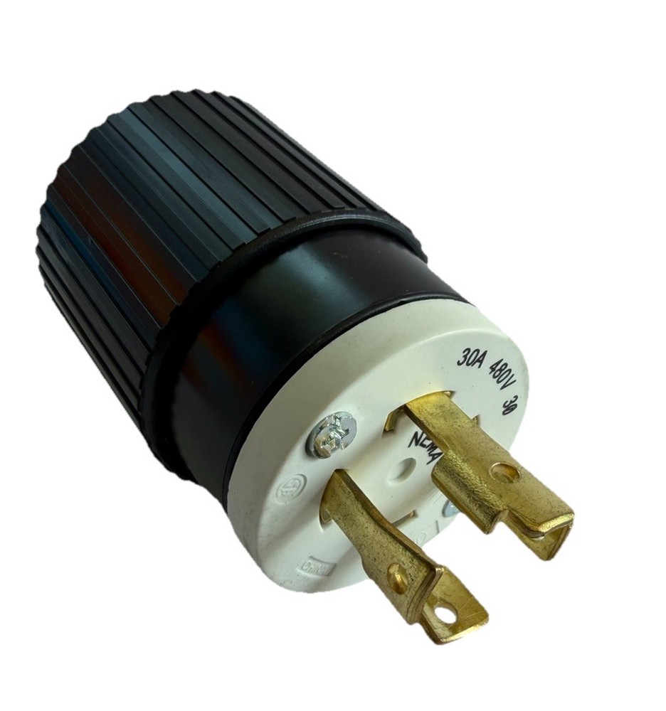 AC WORKS® NEMA L16-30P – 3-Phase 30A, 480V Locking Male Plug in Black