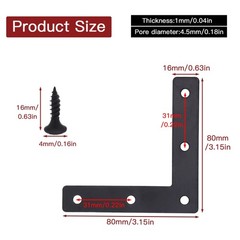 20pcs Black L Flat Shape Braces Corner Bracket, 80×80 mm Decorative Corner Brack