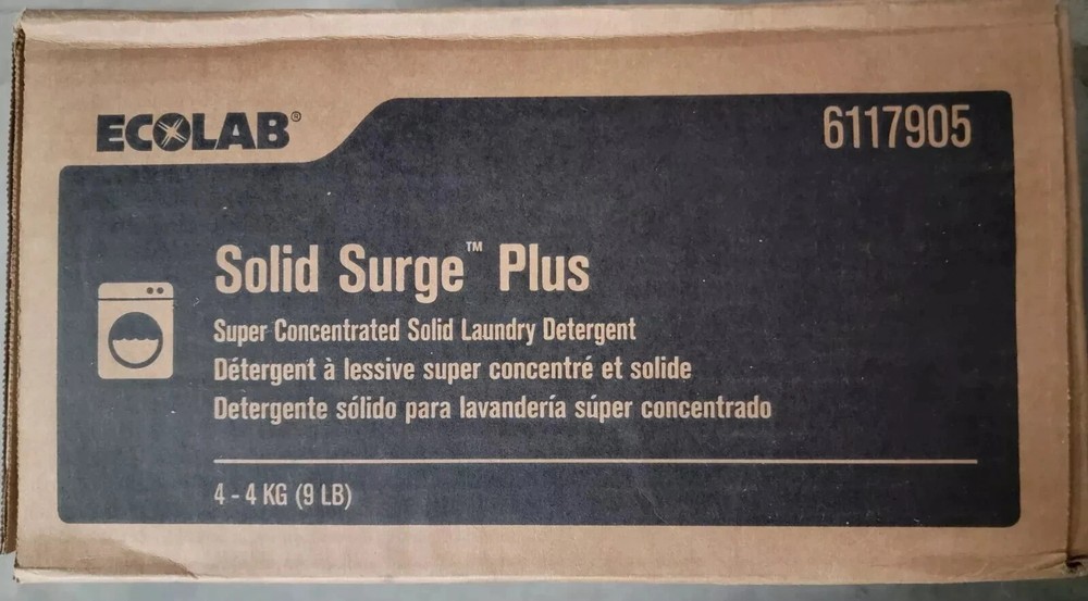 Case Of 4 ECOLAB 6117905 Solid SurgePlus Laundry Detergent 36 LB