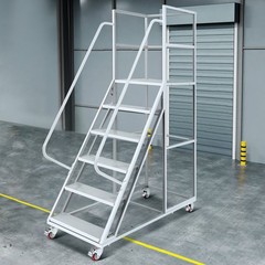 6 Step Rolling Warehouse Step Ladder, Movable Platform Ladder with Locking Wheel