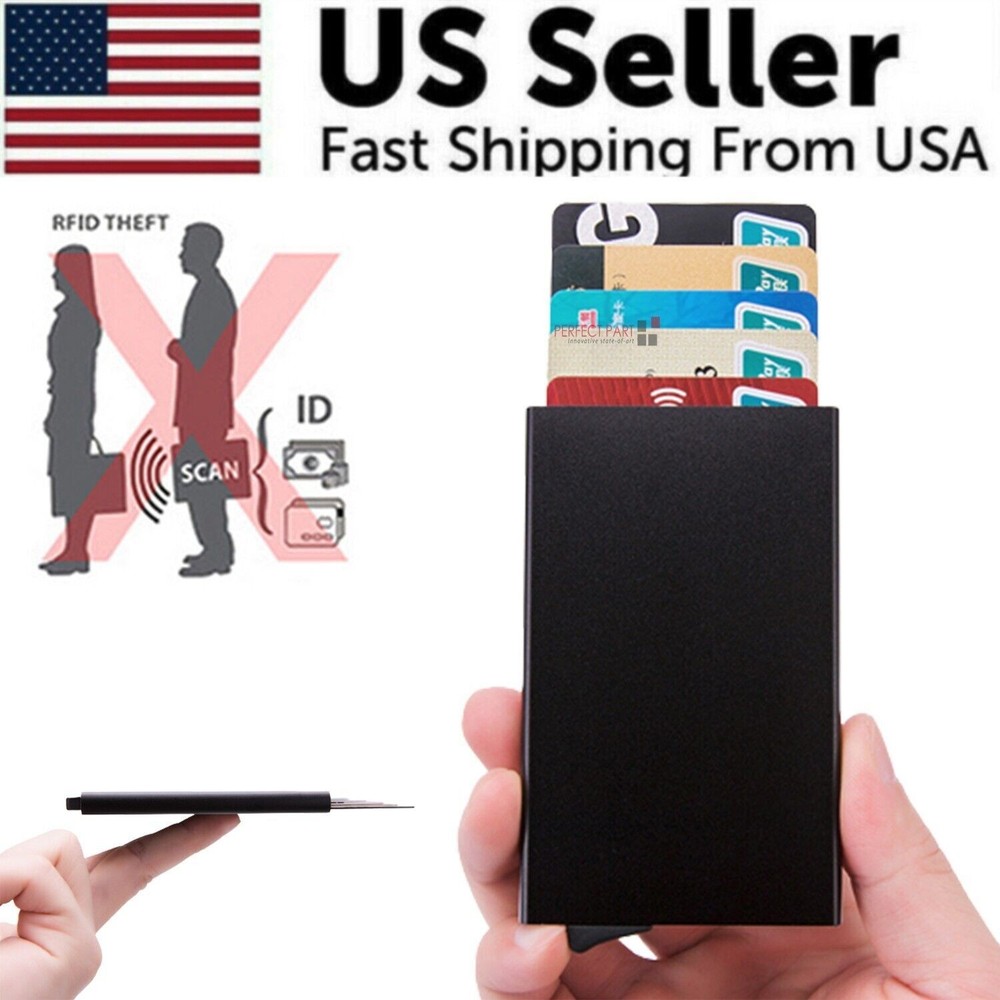 Mens Slim Carbon Fiber Money Clip Wallet RFID Blocking ID Credit Card Holder
