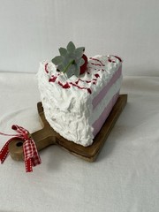 Handmade Faux Fake Food Strawberry Cake Slice On Wood Pie Board