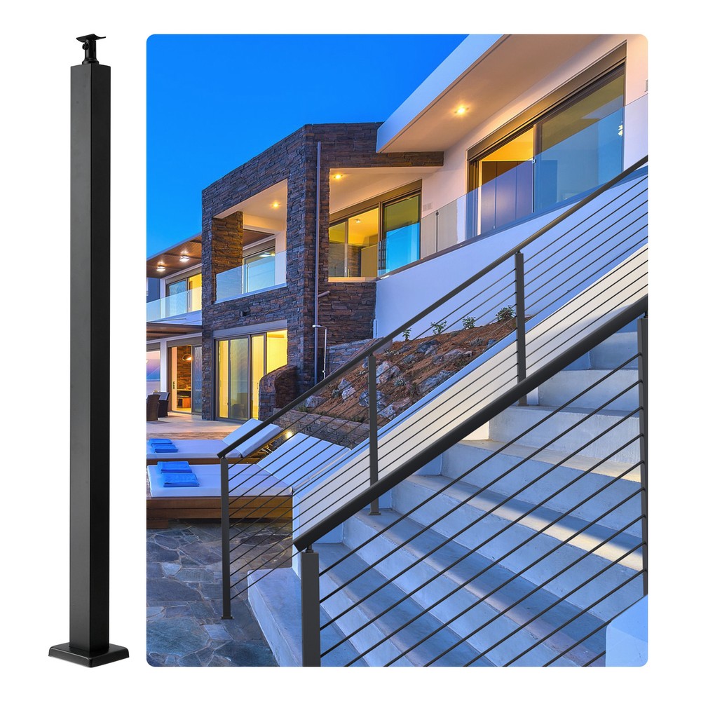 VEVOR Cable Railing Post 36x2x2in Steel Railing Post Without Holes 1-Pack Black