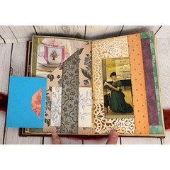 Handmade Regency Victorian Junk Journal Memory Keeper Red Gold Velvet Ribbon Tie