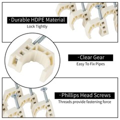 50 Pack 3/4″ PEX J~Hook Pipe Clamps with Screws, White