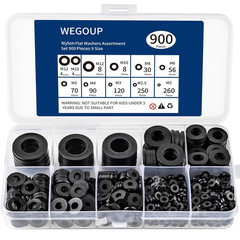 900 Piece Nylon Flat Washer Assortment Kit Black Plastic Flat Washers