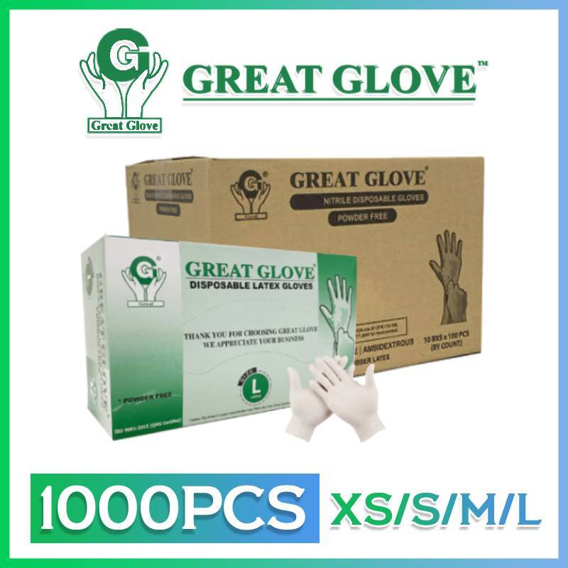 Great Glove Latex Gloves, White, Powder-Free CASE OF 1000PCS [Size – XS/S/M/L]