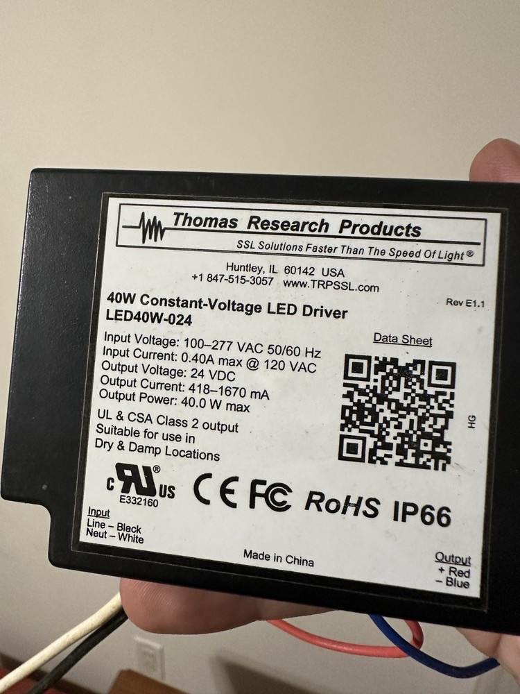 Lot of 11 – Thomas Research Products LED40W‑024 40W 24V LED Driver – New/Unused