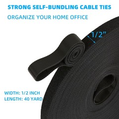 40 Yards x 1/2 inch Hook and Loop Roll, Reusable Fastening Cable Ties, Multi-…