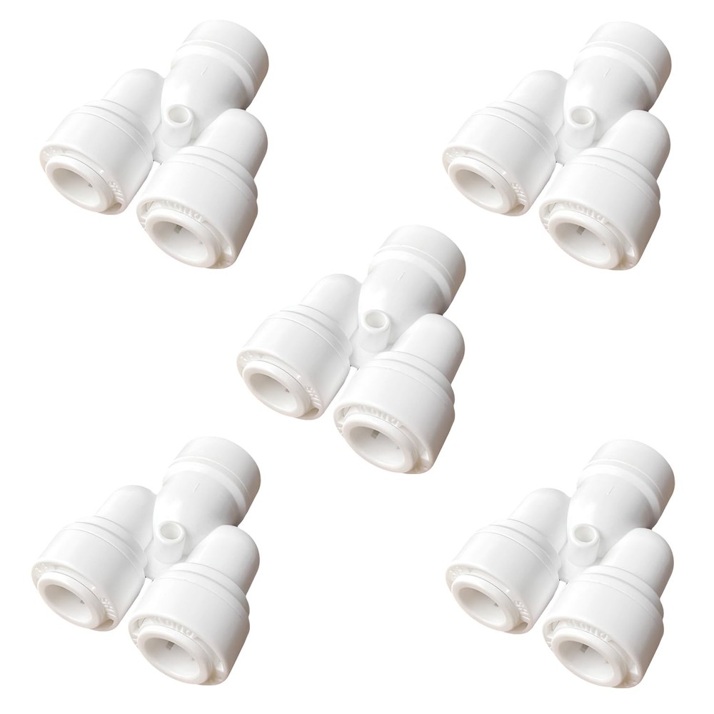 Water Line Splitter Y Type 3/8 inch Quick Connect Push to Connect Plastic 5 Pack