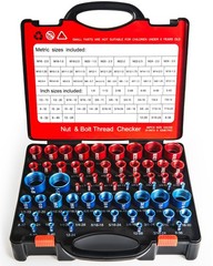 66-Piece Nut and Bolt Thread Checker Kit | 34 SAE (Blue) + 32 Metric (Red) Th…