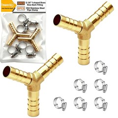 Tnuocke 2pcs Metaland Brass 5/16″ (8mm) Hose Barb 3 5/16 (8mm), Y-shaped