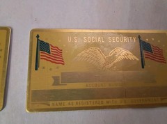 Lot of 25 PERMA PLATE Blank Metal SOCIAL SECURITY Card Name & SSN BRASS FLAGS