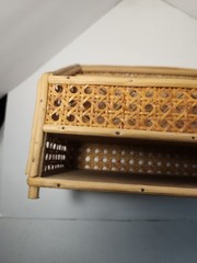 Vintage Bamboo & Rattan Cane Wood Surface Top Desk Top Letter Organizer