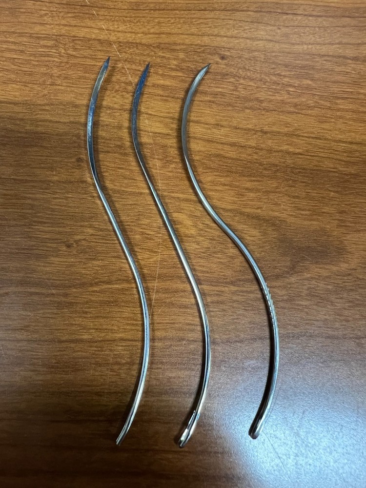 Lot of 3 Stainless Steel “S” Shaped Suture Needles, 5″ overall length