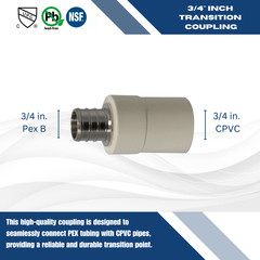 25 PIECES 3/4″ PEX X 3/4″ CPVC TRANSITION COUPLING ADAPTER (LEAD FREE BRASS