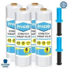 Stretch Film 15 x 1200 Ft 4 Rolls Industrial Strength Clear Wrap with Handles